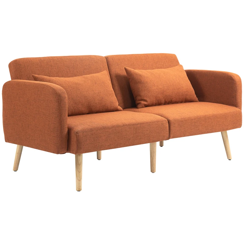 HOMCOM Canapé convertible 3 places design clic clac dossier inclinable et accoudoirs réglables tissu effet lin marron