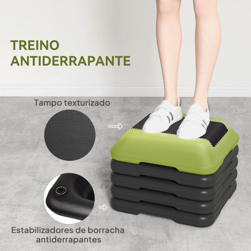 SPORTNOW Step Fitness Antiderrapante com Altura Ajustável de 10/15/20/25/30 cm Carga Máxima de 150 kg Verde