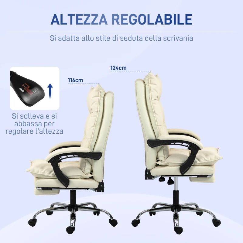 Vinsetto Sedia Ufficio Ergonomica Sedia Scrivania Reclinabile, Poggiapiedi, Beige