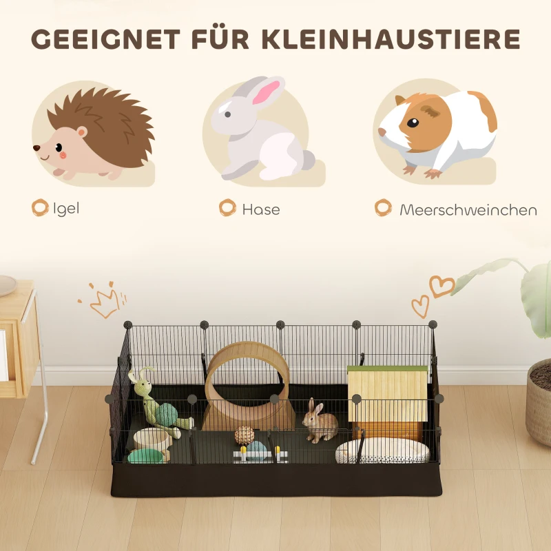 PawHut Freigehege, Freilaufgehege mit 12 Paneel, Laufstall für Kleintiere, Kaninchen, Meerschweinchen, 120x60x40 cm, Schwarz