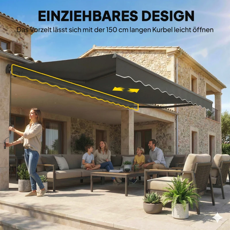 Outsunny Gelenkarmmarkise Markise 350 x 300cm Gelenkmarkise inkl Kurbel & Wandhalterung, Winkel einstellbar