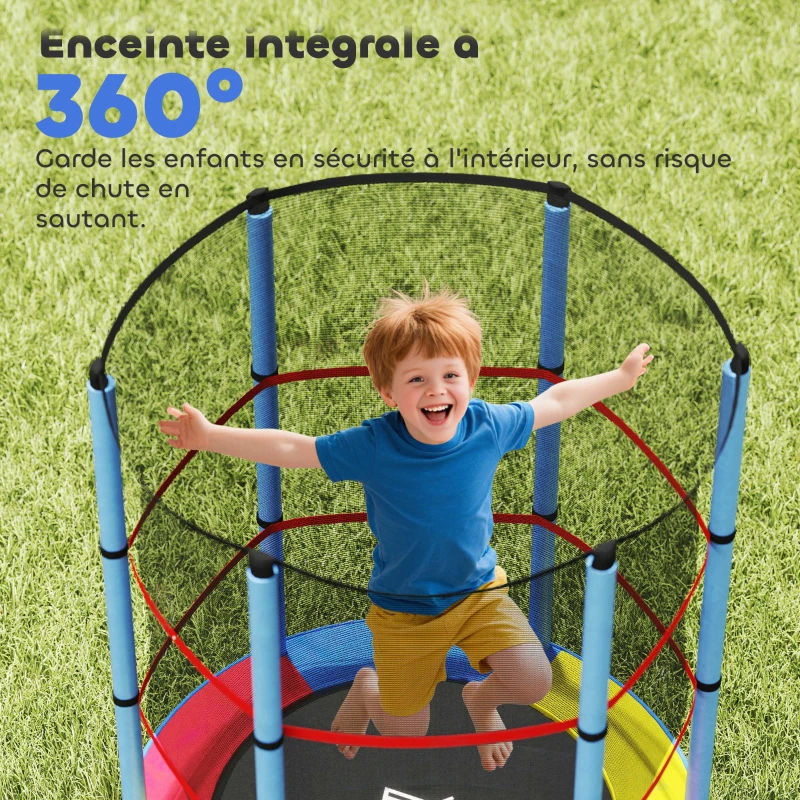 HOMCOM Trampoline pour enfant filet de sécurité porte zippée 6 poteaux rembourrés charge max. 45 kg Ø 1,40 x 1,90H m multicolore