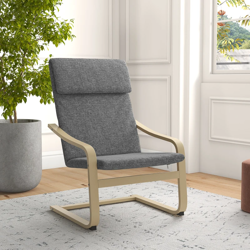 HOMCOM Fauteuil de salon, fauteuil chambre avec accoudoirs incurvés, coussin, tissu aspect lin, 65 x 79 x 98 cm, gris