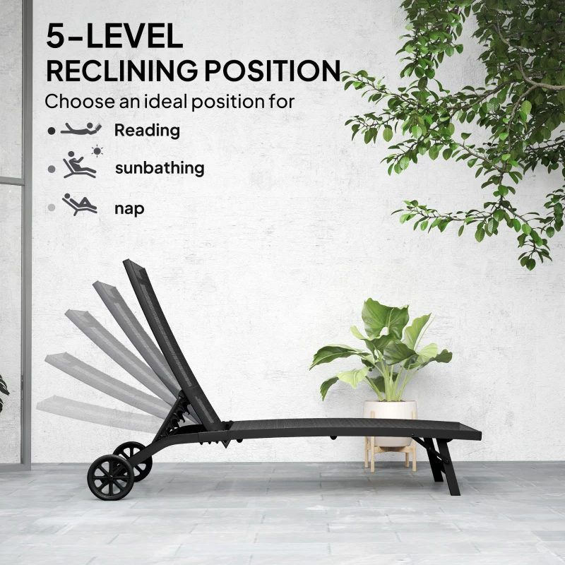 Outsunny Leżak ogrodowy z kółkami, regulowane oparcie, aluminiowy