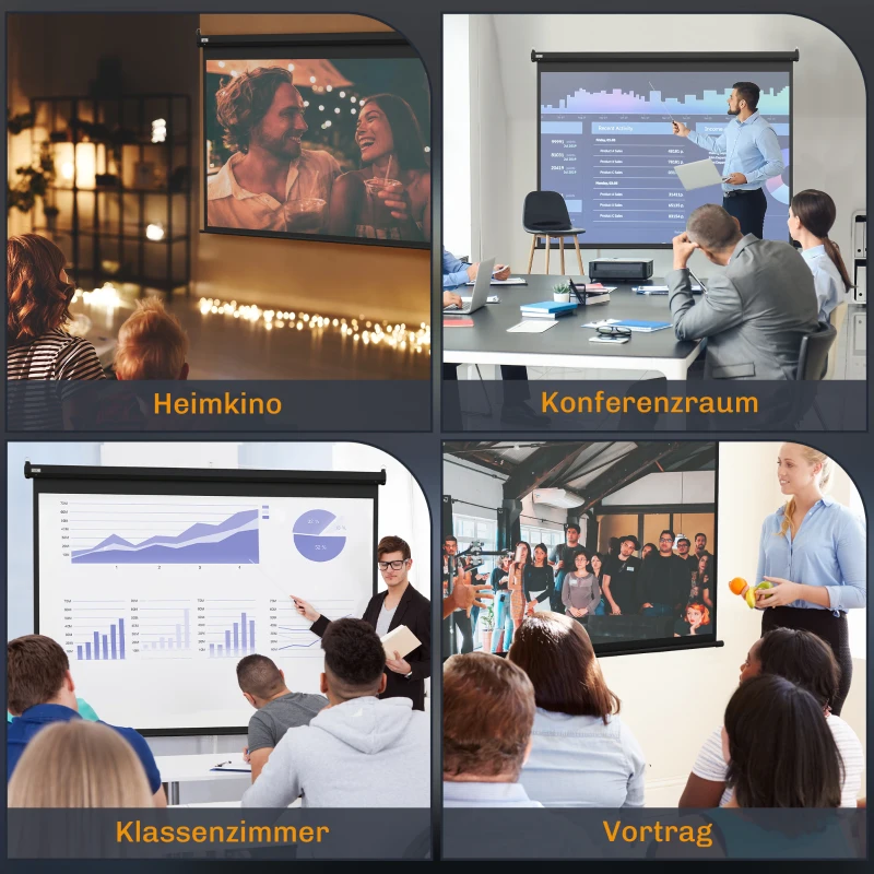 HOMCOM Beamer-Leinwand, Projektionsleinwand, 84", 4:3, 171x130 cm, Schwarz