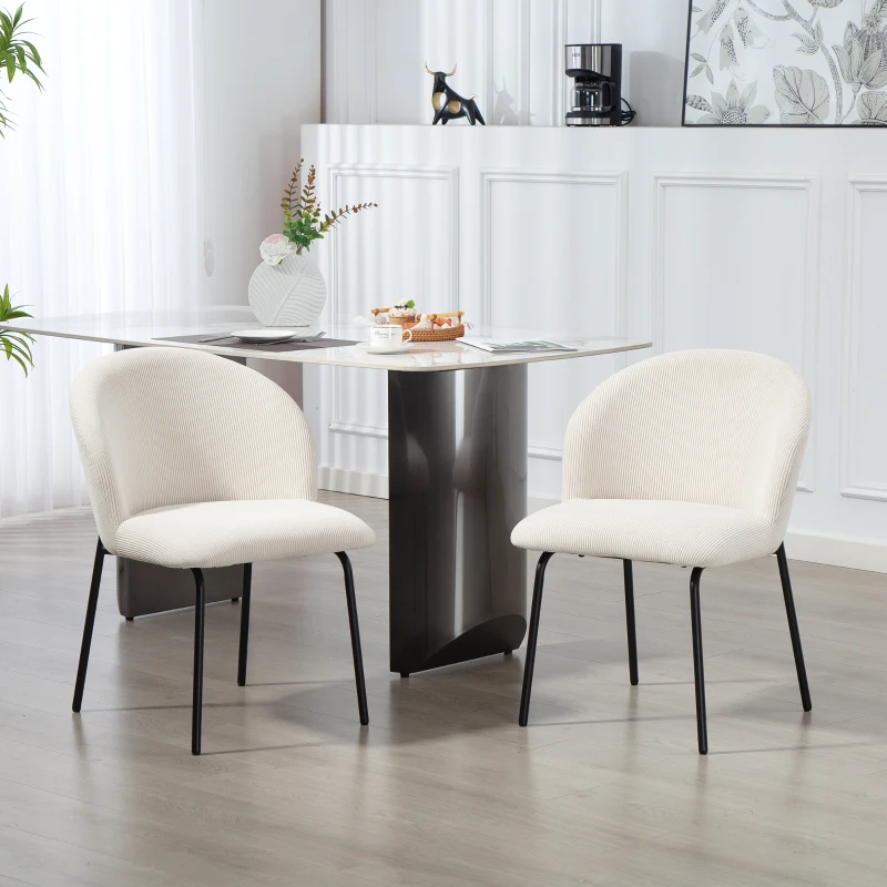 HOMCOM Lot de 2 chaises de salle à manger en velours côtelé, chaises de cuisine avec pieds en acier, 56x58x78cm, crème