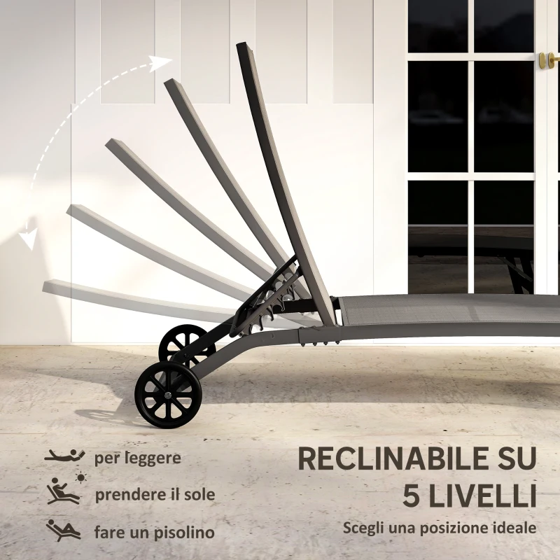 Outsunny Set 2 Lettini Prendisole con Schienale Reclinabile, in Alluminio e Tessuto Traspirante, 66x165x102 cm, Grigio Scuro