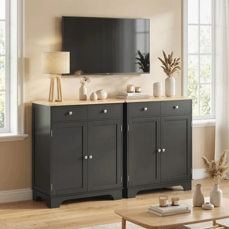 HOMCOM Meuble de rangement buffet salon avec placards, 2 tiroirs et étagères réglables, 68x40,3x85cm, noir et bois naturel