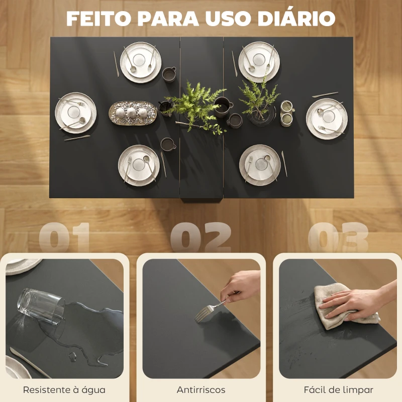 HOMCOM Mesa de Cozinha Dobrável com 2 Prateleiras de Armazenamento e Laterais Dobráveis 75x140x74 cm Preto