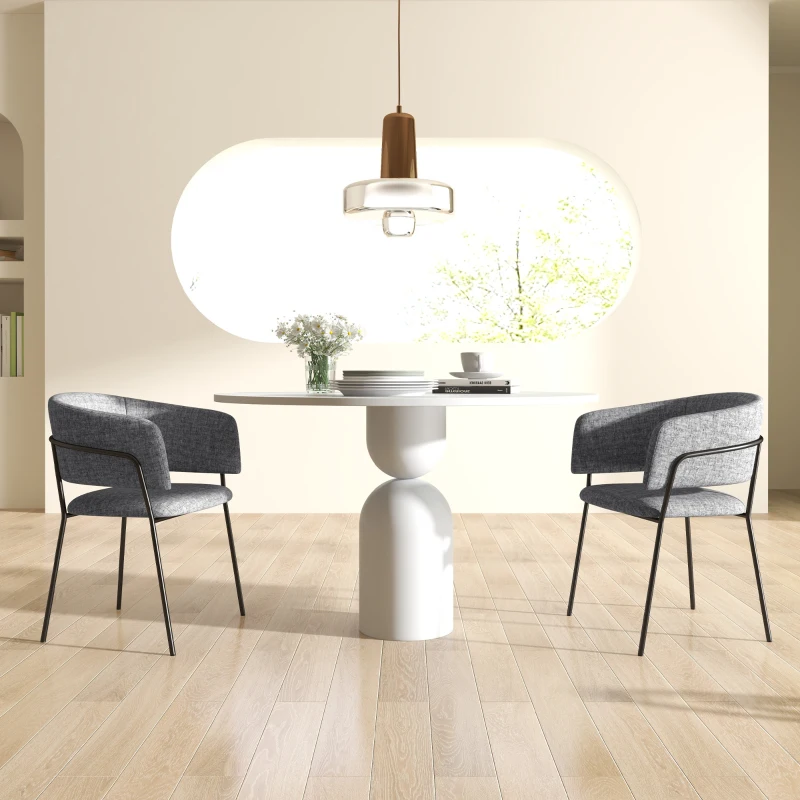 HOMCOM Lot de 2 chaises de salle à manger pieds en acier, assise rembourrée en tissu aspect lin, gris