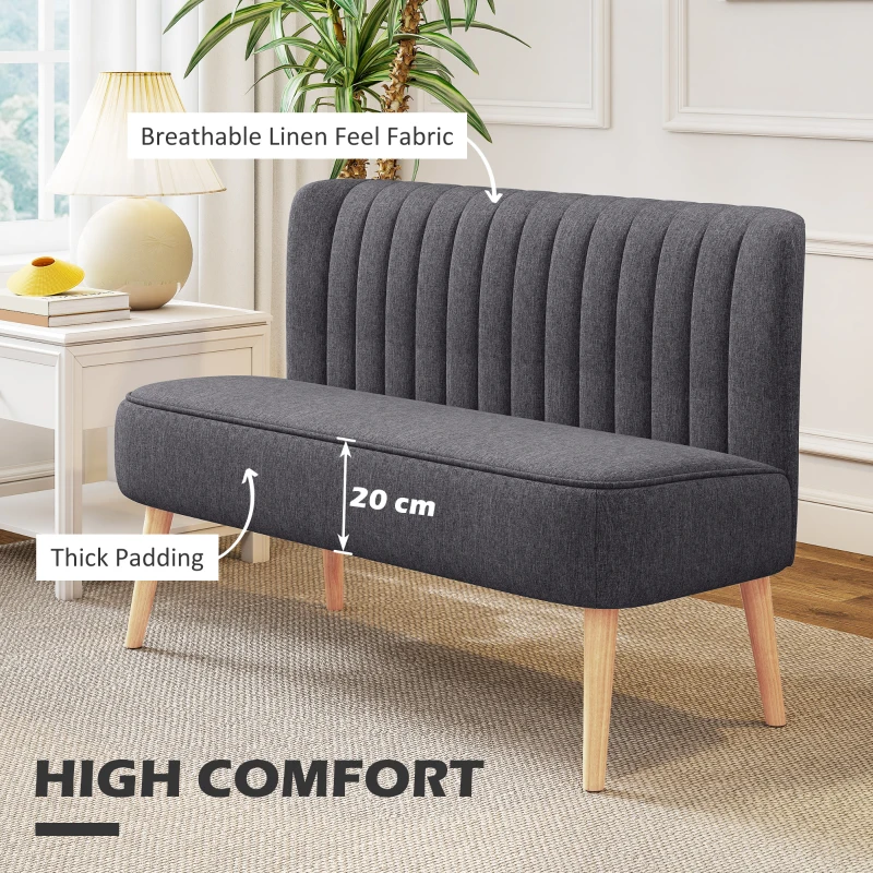HOMCOM Modern Double Seat Sofa Loveseat Couch 2 Seater Compact Sofa Padded Linen Wood Leg Dark Grey