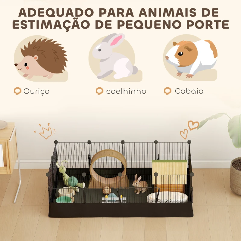 PawHut Cerca Metálica para Animais de 12 Painéis DIY Tapete Impermeável Parque para Porquinhos-da-Índia Ouriços 120x60x40 cm Preto