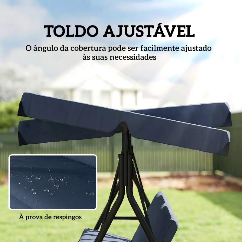Outsunny Baloiço de Jardim Exterior de 3 Lugares com Toldo Ajustável e Estrutura de Aço 172x118x153 cm Azul-Marinho