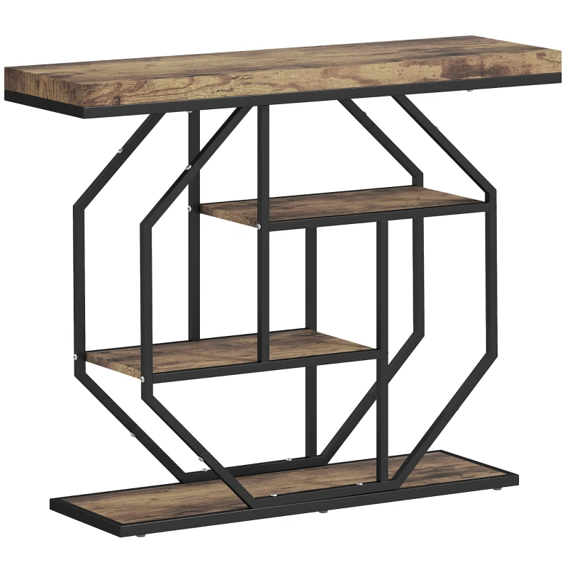 HOMCOM 4-Tier Industrial Console Table - Rustic Brown