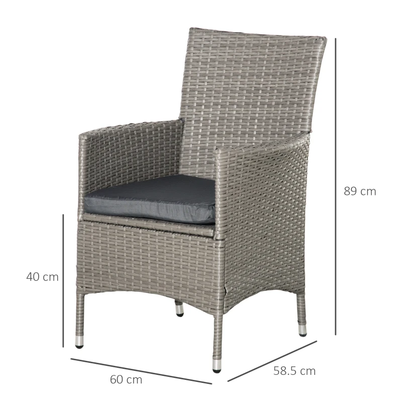 Outsunny Set of Four Rattan Armchairs, with Cushions - Grey