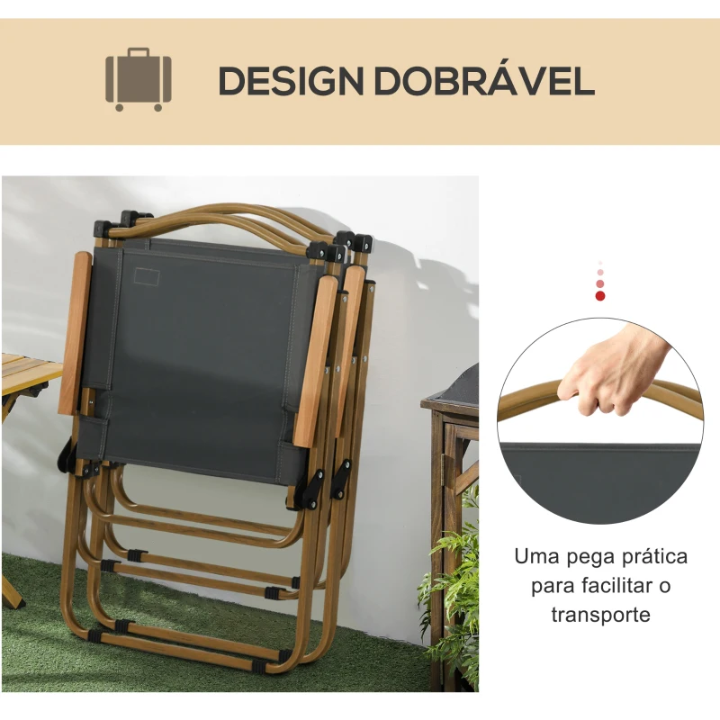 Outsunny Conjunto de 2 Cadeiras Dobráveis de Campismo Cadeiras Portáteis com Apoios de Braços e Estrutura em Aço Cadeiras para Pesca 54x59x78 cm Cinzento Escuro