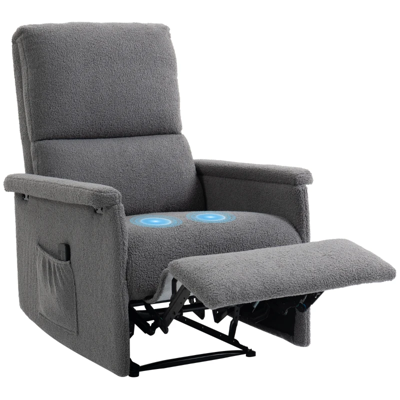 HOMCOM Fauteuil de massage inclinable, fauteuil de relaxation, dossier réglable, large assise, repose-pied, 69x84x99cm, gris