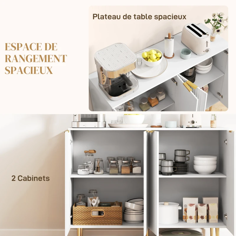 HOMCOM Buffet salon meuble de rangement armoire de cuisine avec placards à 2 portes et étagère réglable 120 x 40 x 90 cm, blanc