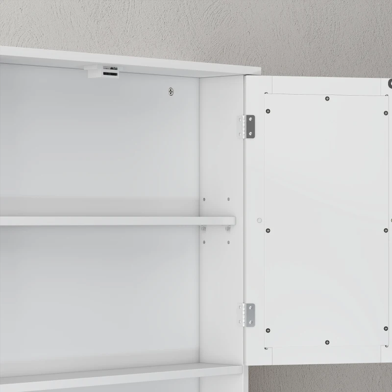 kleankin Armadietto Bagno da Parete con 2 Ante a Specchio e Ripiano Aperto, 56x13x58 cm, Bianco