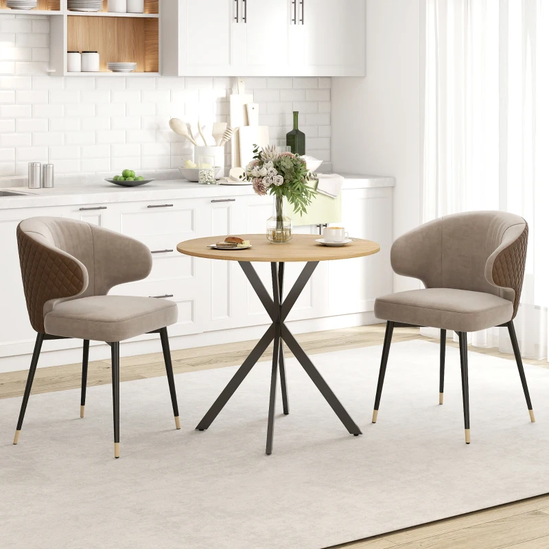 HOMCOM Table à manger ronde pour 2 personnes avec plateau aspect bois et piètement croisé en acier, blanc chêne