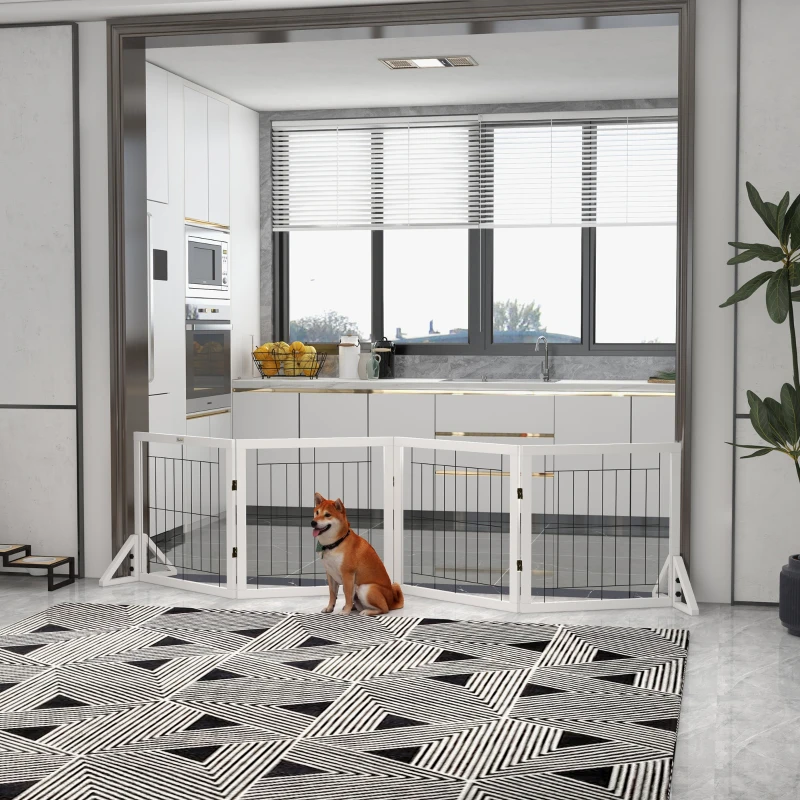 PawHut Barrière de sécurité pour chien barrière de protection à 4 panneaux pliante clôture pour animal domestique