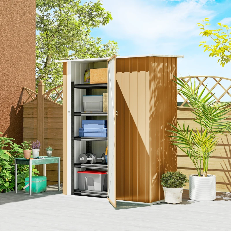 Outsunny Capanno Porta Attrezzi in Metallo con Tetto Inclinato e Porta Bloccabile, 142x86x189 cm, Giallo