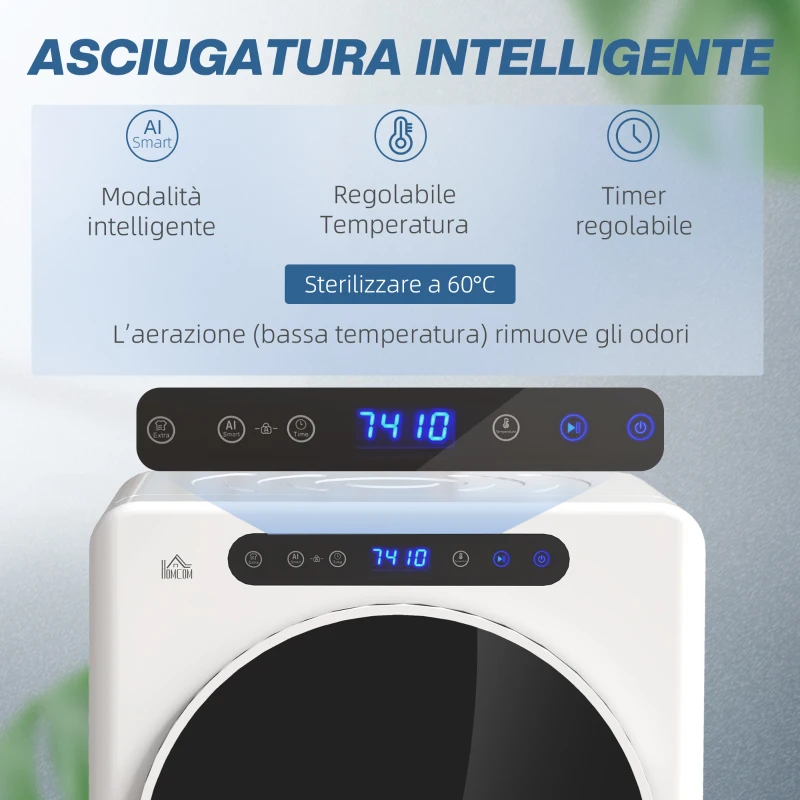HOMCOM Mini Asciugatrice Elettrica 1000W da 3 kg con Display LED, 49x43x61 cm, Bianco