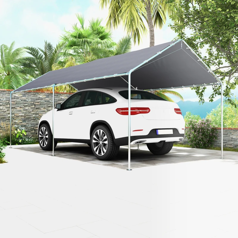Outsunny Carport auvent pour voiture 6 x 3 m acier galvanisé robuste toit PE haute densité gris