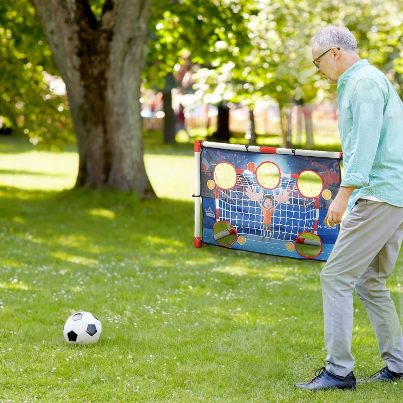 HOMCOM Cage de handball enfant exterieur but 5 zones cibles ballon de handball gonflable pompe 116 x 48 x 76 cm blanc