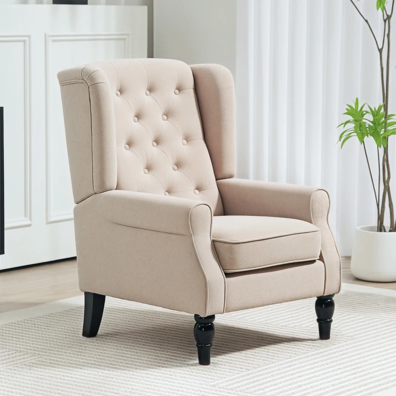 HOMCOM Fauteuil de salon capitonné avec assise large, pieds en bois, style classique, grand confort, 74 x 87 x 102 cm, beige(m-10)