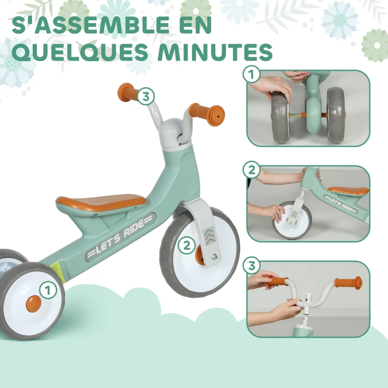 AIYAPLAY Draisienne bébé 1-3 ans jusqu'à 20 kg, vélo enfants sans pédale, 3 roues silencieuses, 69 x 40 x 49 cm, vert
