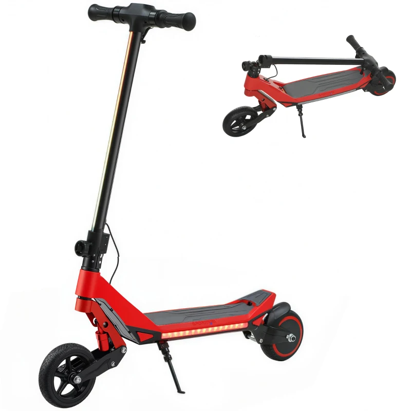 SPORTNOW Electric Scooter for Kids, Foldable E Scooter for Age Age 6+ with LED Display, RGB lights, Up to 16km/h, Red