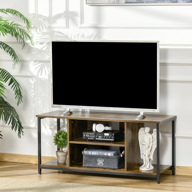 HOMCOM Meuble TV, meuble télé avec compartiments ouverts, étagère réglable, 110x40x50cm, brun rustique