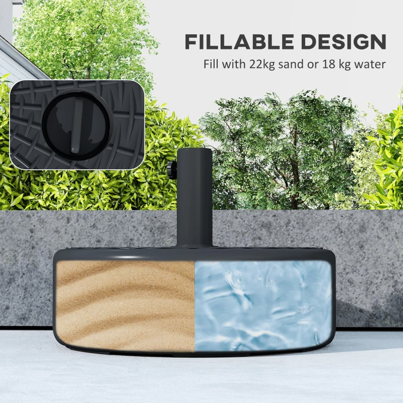Outsunny Patio Umbrella Base 22kg Sand Filled Garden Parasol Stand forfor 38mm/48mm Poles, Black