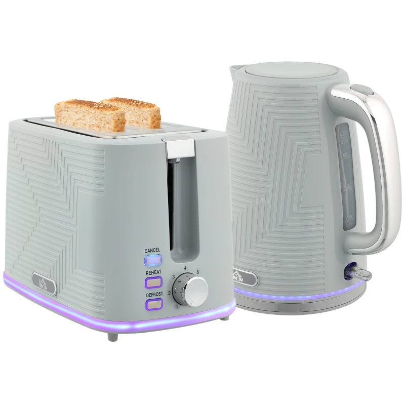 HOMCOM Modern Kettle and Toaster Set - Grey