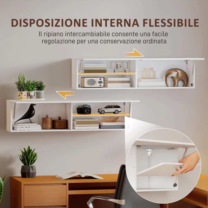 HOMCOM Mobile Bagno a Parete con Anta Ammortizzata, 2 Scomparti e Mensola Regolabile, 120x23x30 cm, Bianco