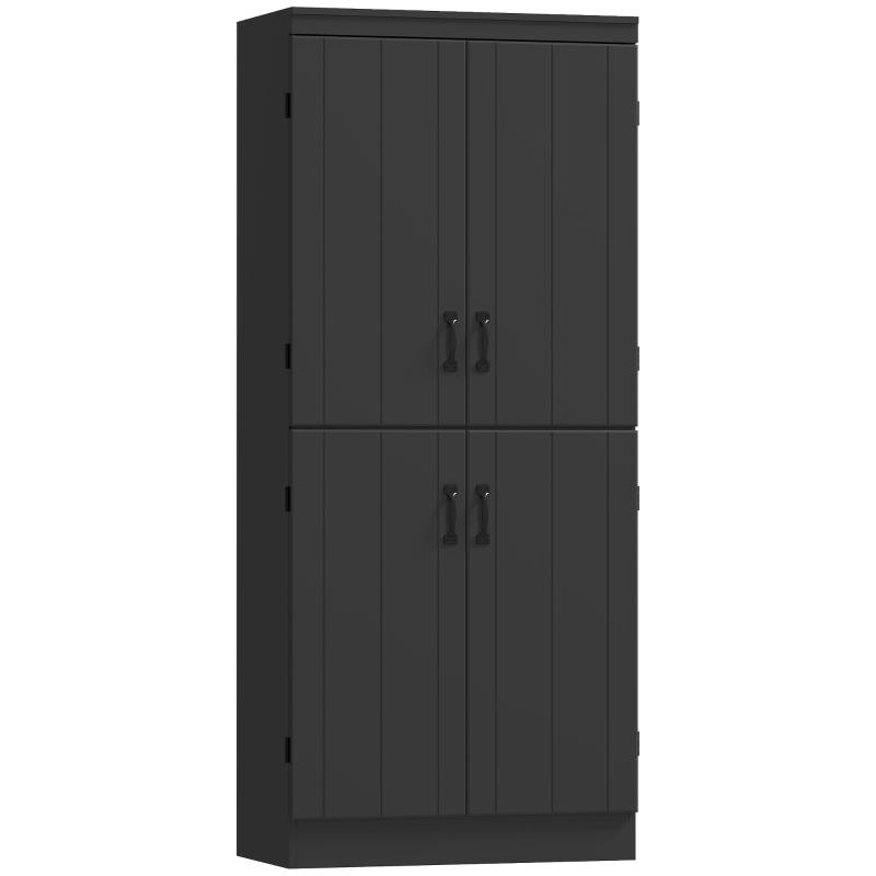 HOMCOM Buffet haut cuisine, armoire de cuisine avec 4 portes à 6 niveaux et étagères réglables, 76 x 40 x 176,7 cm, noir