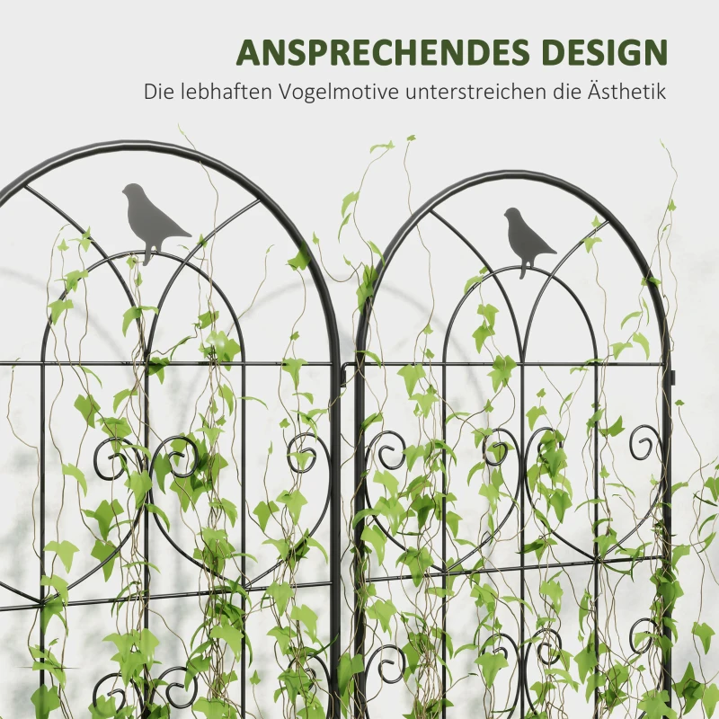 Outsunny Spalier voor klimplanten met vogels, set van 2, tuingaas voor groenten, druivenranken, bloemen, metaal, 50 x 150 cm, zwart