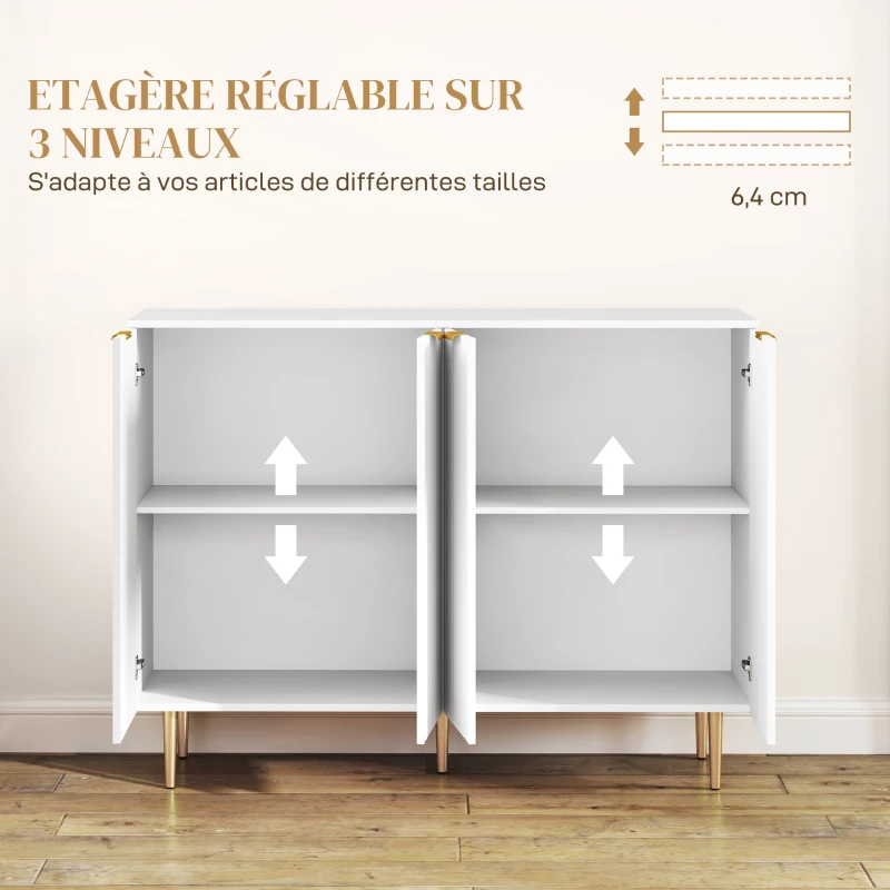 HOMCOM Buffet salon meuble de rangement armoire de cuisine avec placards à 2 portes et étagère réglable 120 x 40 x 90 cm, blanc