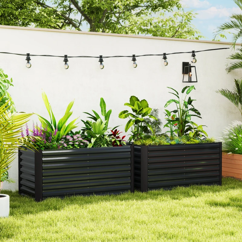 Outsunny Lot de 2 lits de jardin surélevés carrés potagers cadre en acier galvanisé fond ouvert 120 x 60 x 60 cm gris foncé