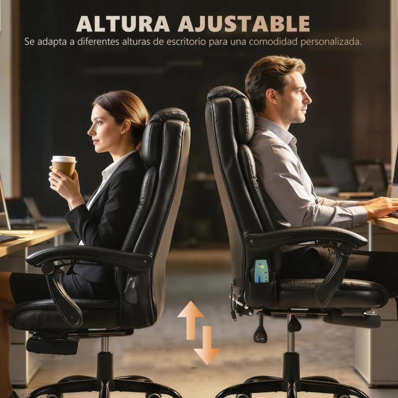 Vinsetto Silla de Oficina con 7 Puntos de Masaje con Reposapiés Retráctil Altura Ajustable Control Remoto y Tejido de PU Negro