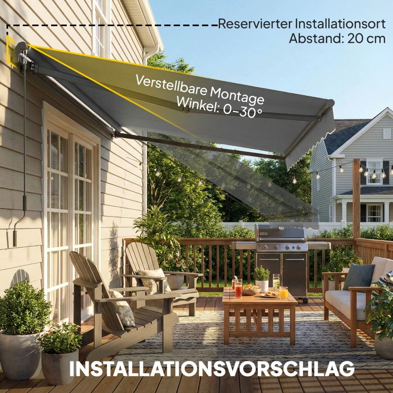 Outsunny Gelenkarmmarkise Markise 350 x 300cm Gelenkmarkise inkl Kurbel & Wandhalterung, Winkel einstellbar