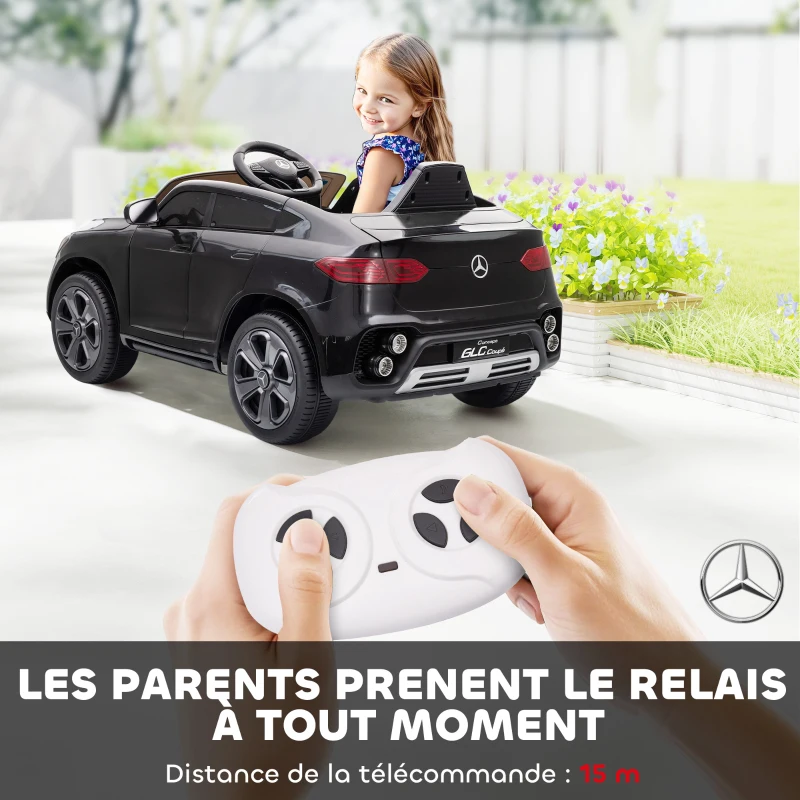 AIYAPLAY Voiture électrique enfants, véhicule électrique 12V, télécommande 2,4G, 3 vitesses, démarrage lent, 105x68x50cm, noir