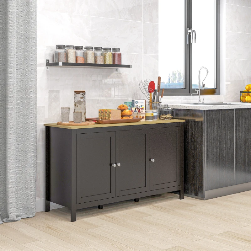 HOMCOM Buffet meuble de rangement avec 3 portes 2 étagères réglables plateau aspect bois clair 120 x 40 x 70 cm noir