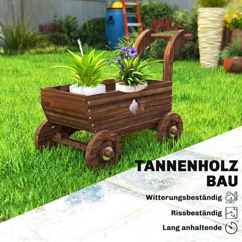 Outsunny Hochbeet Holz, Pflanzbeet in Wagenform Frühbeet mit 4 Rädern Griff Gartenbeet 68 x 38 x 52cm