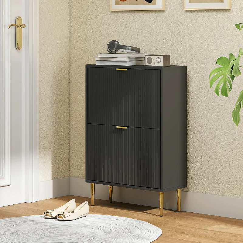 HOMCOM Zapatero para 12 pares con 2 cajones abatibles, puertas acanaladas y estantes regulables, 60x24x91,5cm, negro