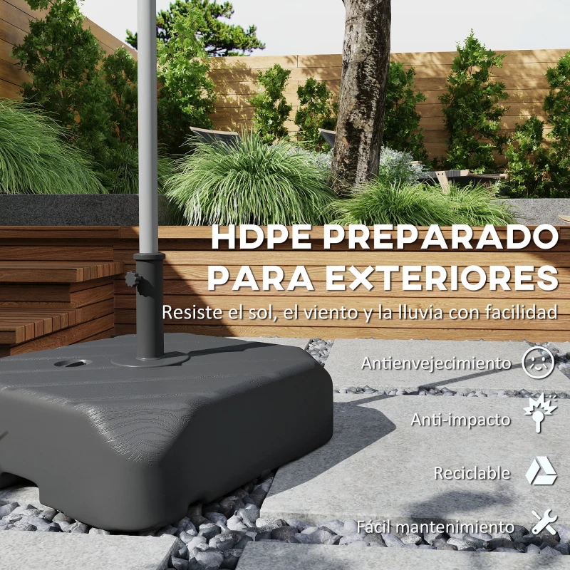 Outsunny Base para Sombrilla con Ruedas Asa Telescópica para Postes Ø38 mm Ø48 mm Rellenable de Arena 72 kg o Agua 45 Litros