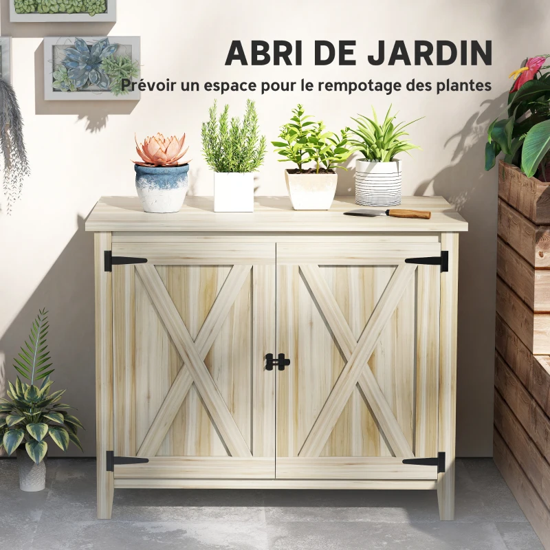 Outsunny Armoire de jardin en bois, placard de jardin en bois avec étagères et double portes, 110 x 60 x 88,5 cm, bois naturel