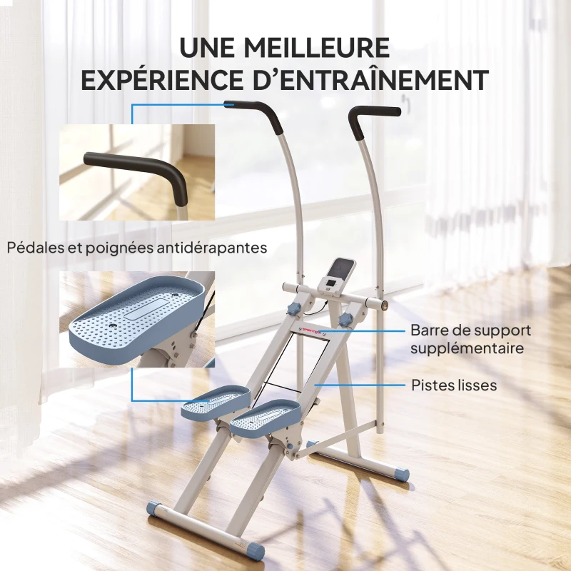 SPORTNOW Stepper escalier pliable climber stairmaster pour exercice de gym à domicile pédales réglables écran LCD 85x80x142cm blanc