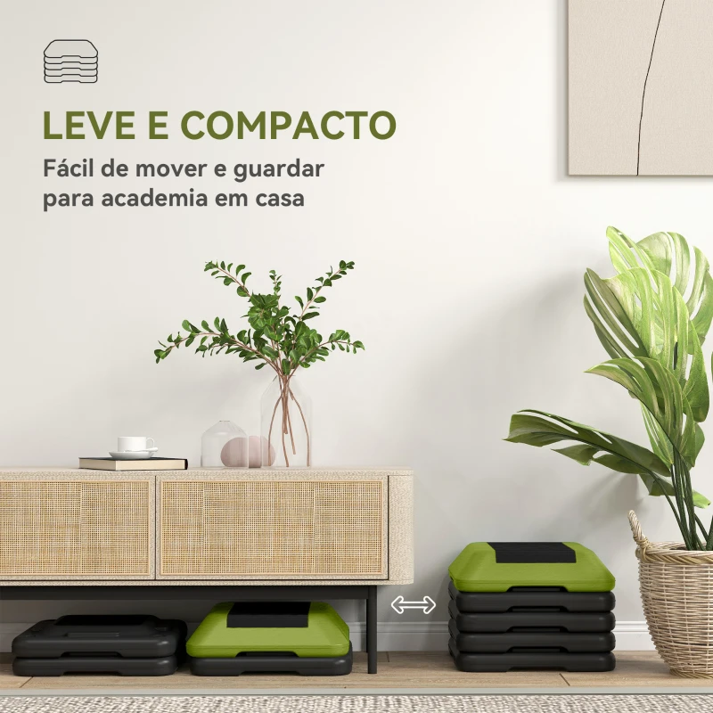 SPORTNOW Step Fitness Antiderrapante com Altura Ajustável de 10/15/20/25/30 cm Carga Máxima de 150 kg Verde